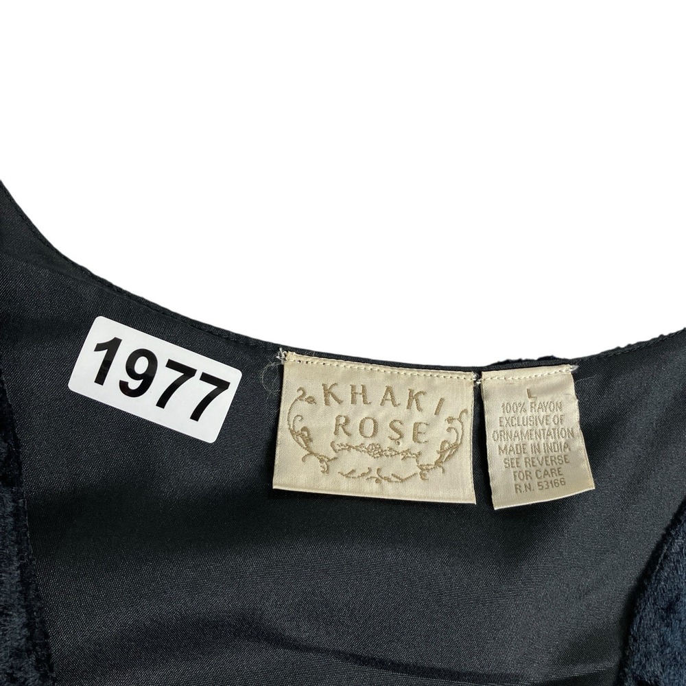 Vintage 90s Khaki Rose Vest Womens L Black Velvet Tapestry Metallic Whimsigoth - Picture 14 of 14